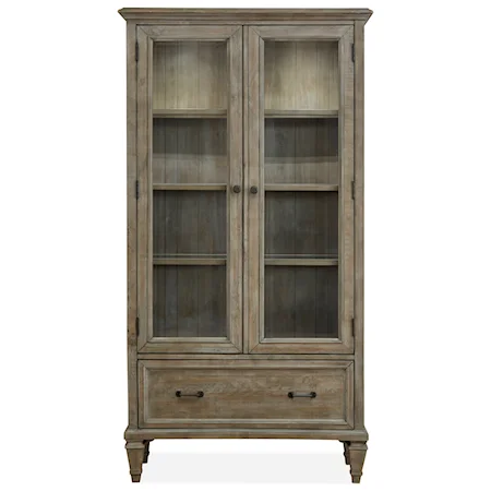 Rustic Glass Door Bookcase with Adjustable Shelves